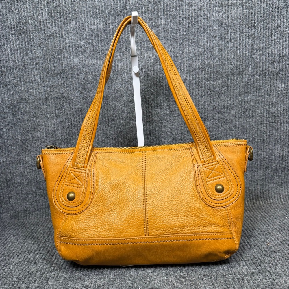 The Sak Mustard Yellow Leather Shoulder Bag Studded Heavy Stitch Boho Earthy